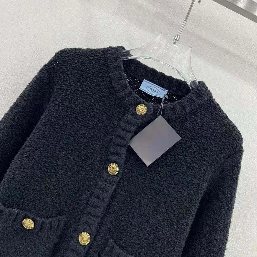 Prada Bouclé Mohair Cardigan for Women in Black Prada Bouclé Mohair Cardigan for Women in Black