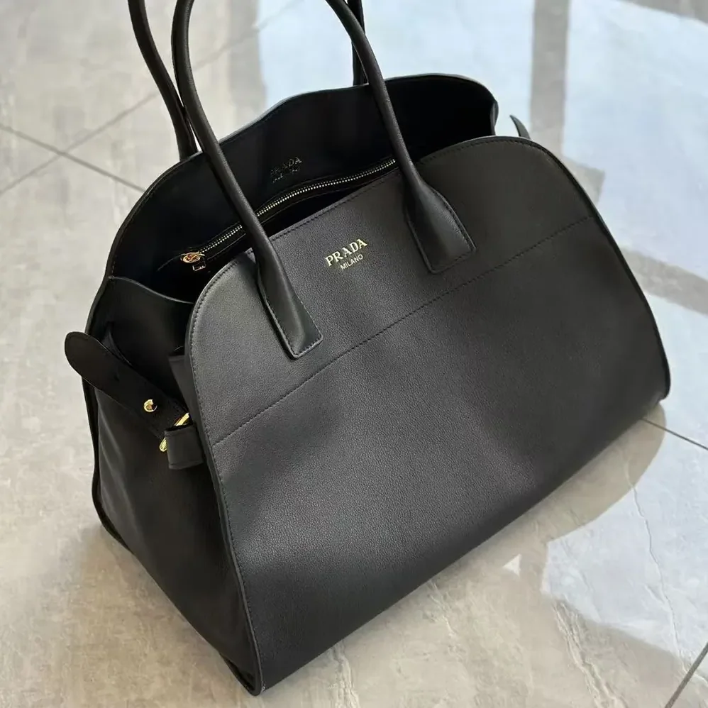 Prada Large Leather Tote Bag for Women in Black