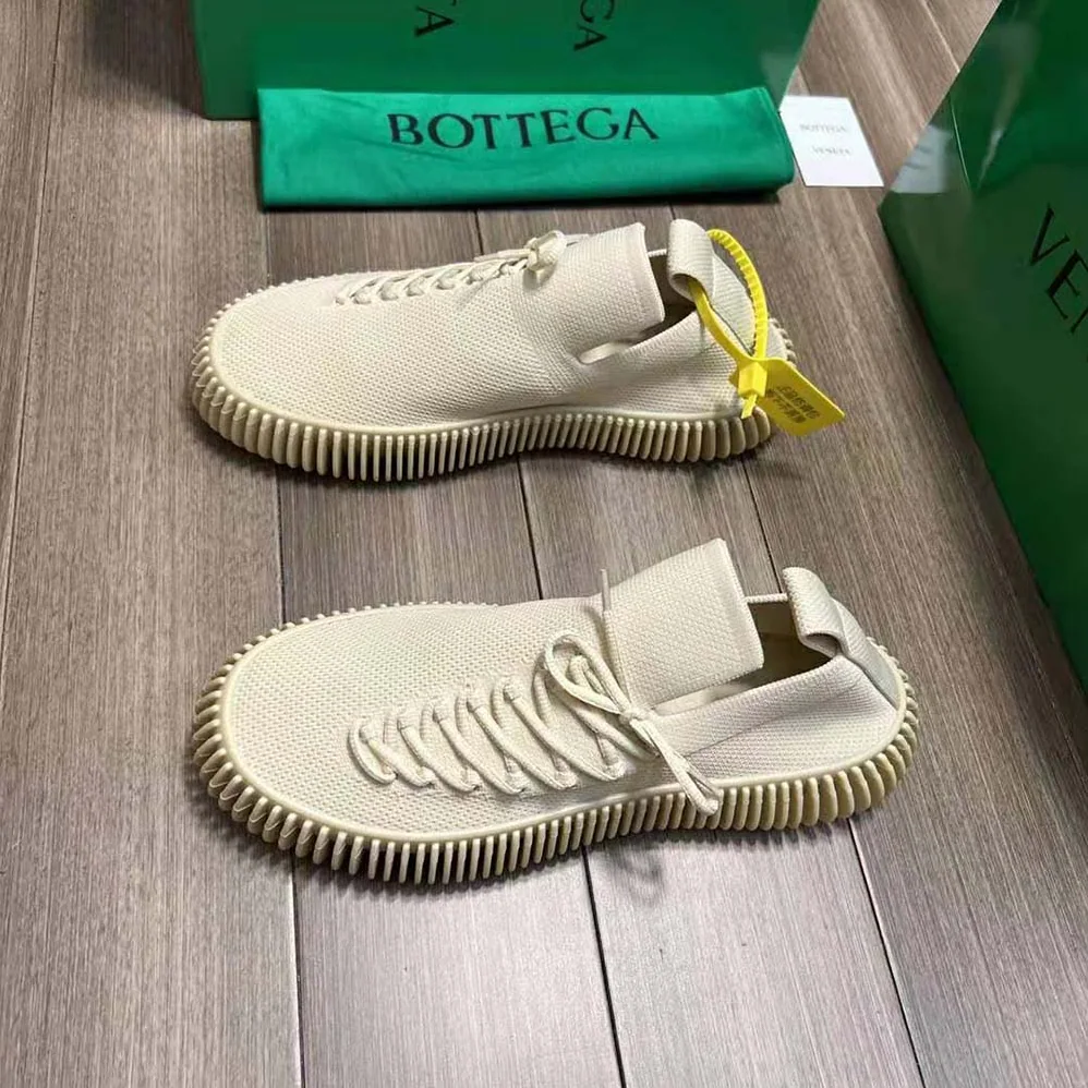 Bottega Veneta Ripple Tech Knit Lace-up Sneakers for Unisex in Beige