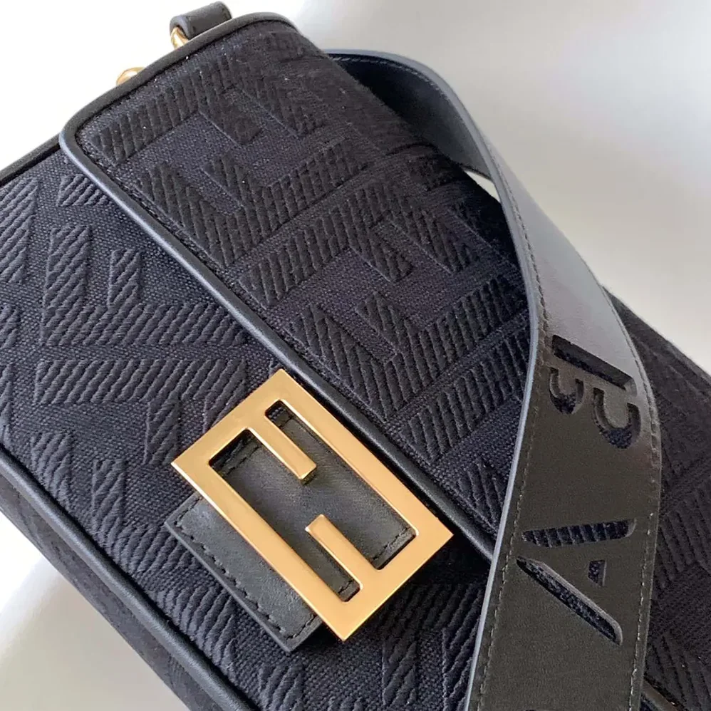 Fendi Baguette Black Denim Bag with FF Embroidery for Women