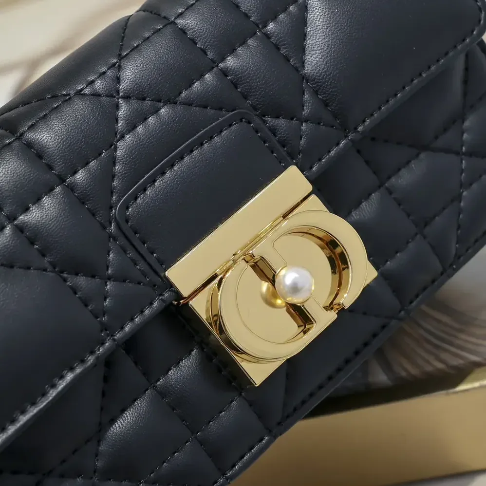 Dior Mini Dior Ange Bag Black Macrocannage Calfskin for Women
