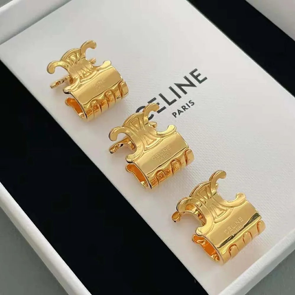 Celine Hair Accessories Set of 3 Mini Triomphe Claws in Brass with Gold Finish and Steel for Women Celine Hair Accessories Set of 3 Mini Triomphe Claws in Brass with Gold Finish and Steel for Women