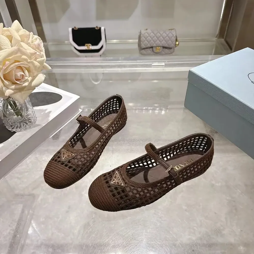 Prada Crochet Ballerinas for Women in Cocoa Brown Prada Crochet Ballerinas for Women in Cocoa Brown