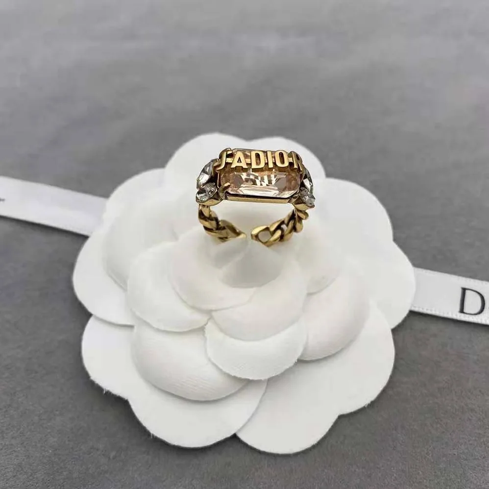 Dior J'Adior Ring Antique Gold-Finish Metal and Multicolor Crystals for Women Dior J'Adior Ring Antique Gold-Finish Metal and Multicolor Crystals for Women