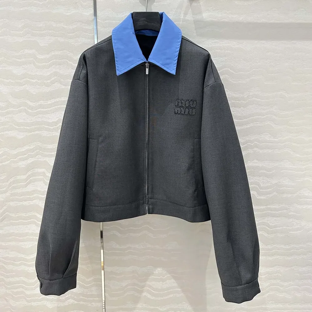 Miu Miu Gabardine Blouson Jacket with Poplin Collar for Women