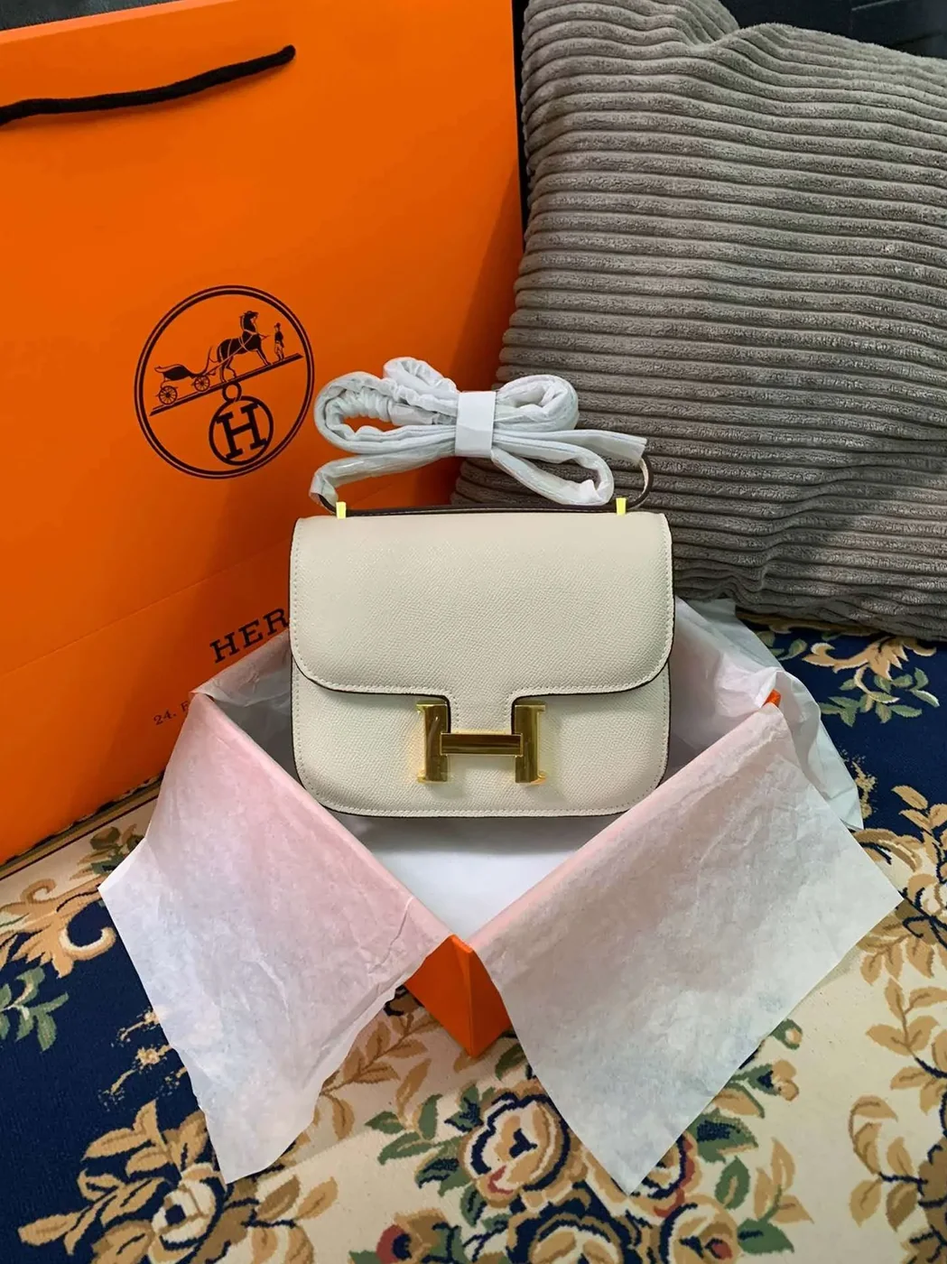 Hermes Constance Black in Brown/Khaki Green/White /