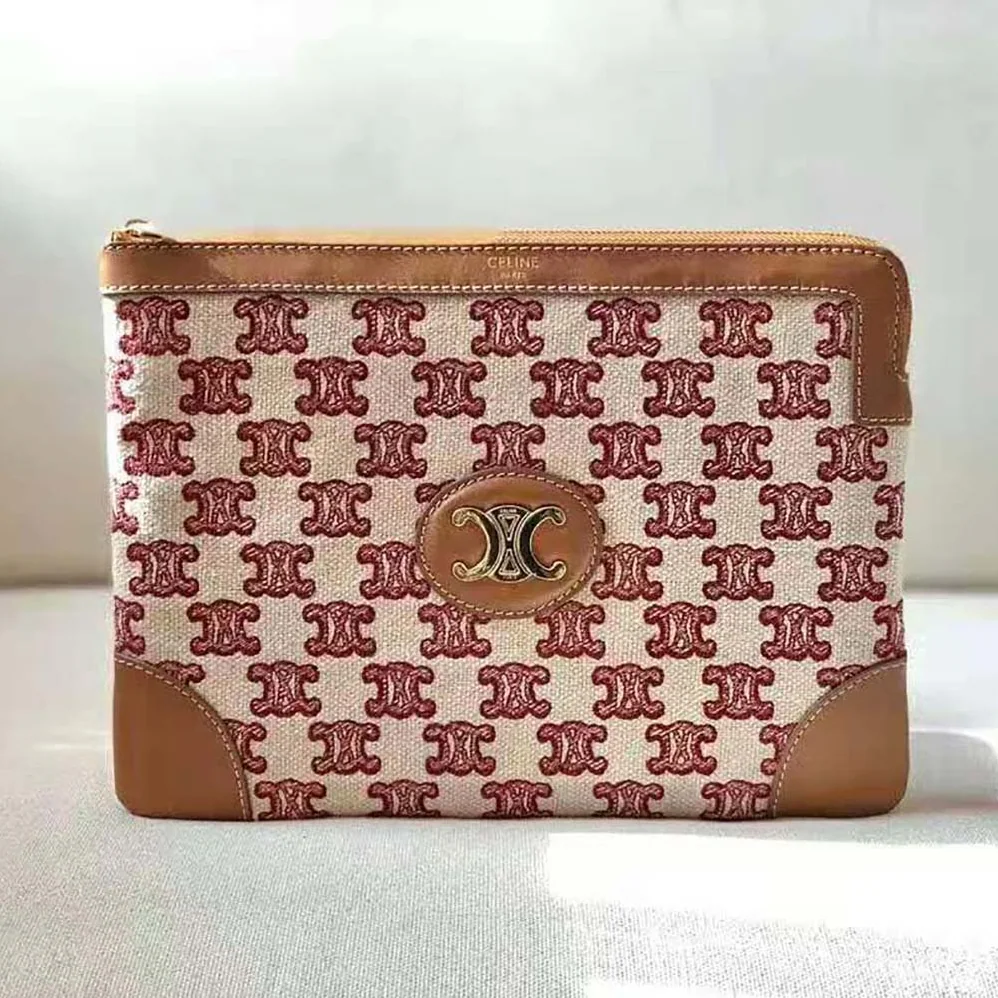 Celine Small Pouch in Textile with Triomphe Embroidery for Women