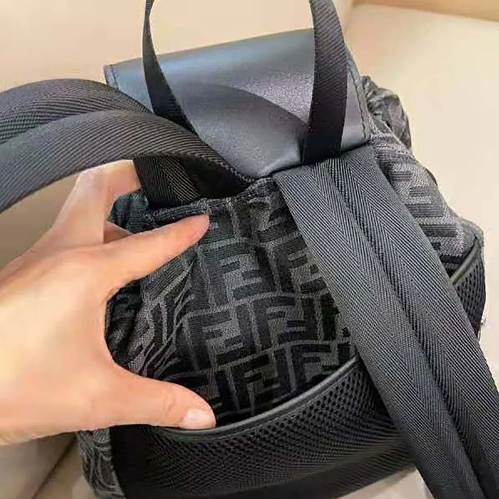 Fendi Strike Large FF Jacquard Fabric Backpack for Men in Gray