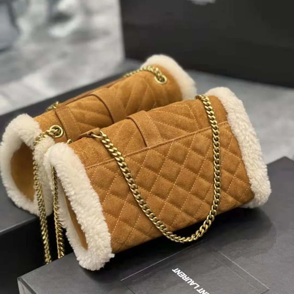 Saint Laurent YSL Envelope Small Bag in Suede and Shearling for Women
