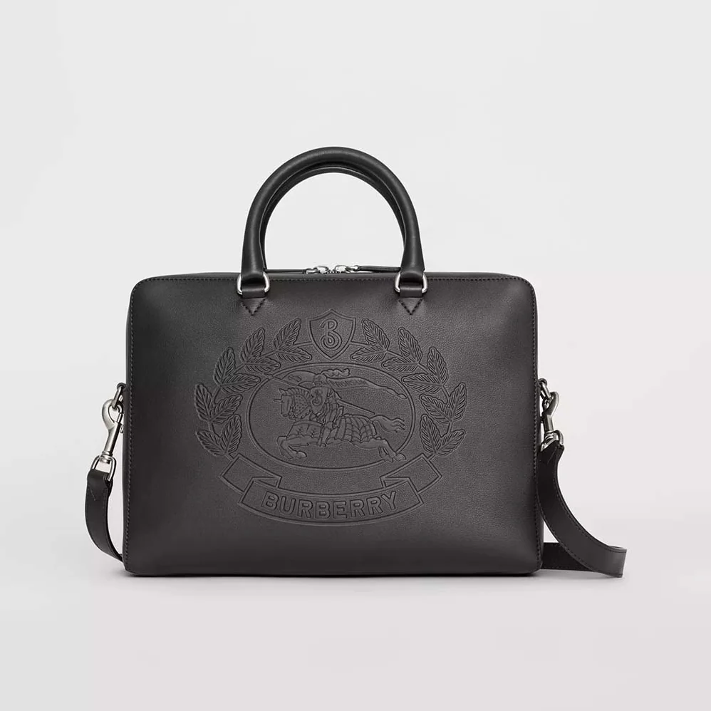 Burberry Embossed Crest Leather Briefcase for Men in Black Burberry Embossed Crest Leather Briefcase for Men in Black
