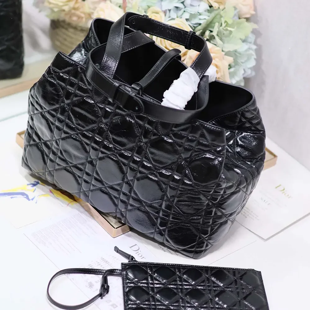 Dior Large Dior Toujours Bag Black Macrocannage Crinkled Calfskin for Women