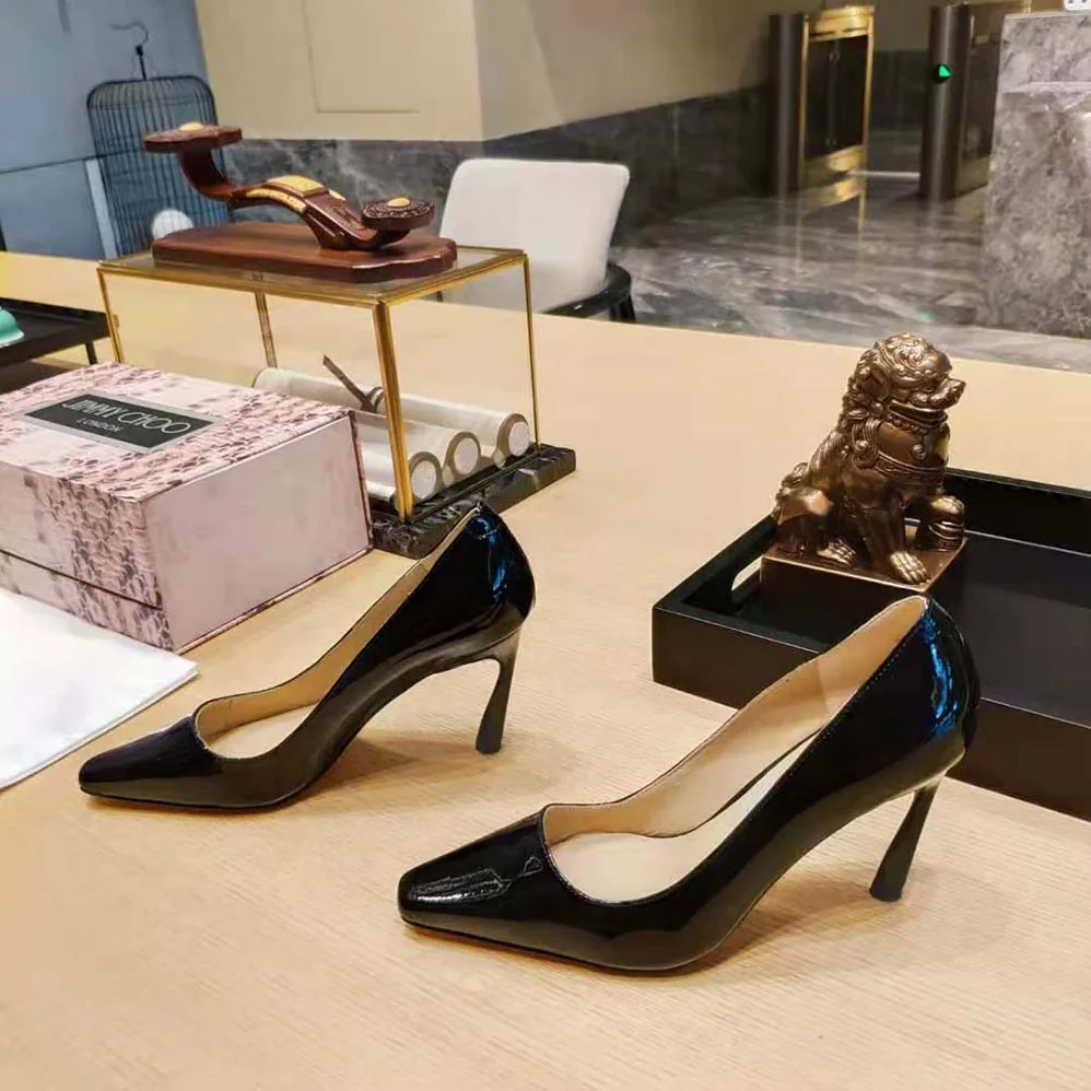 Jimmy Choo Brittany 100 Black Naplack Pumps with Angled Heel for Women