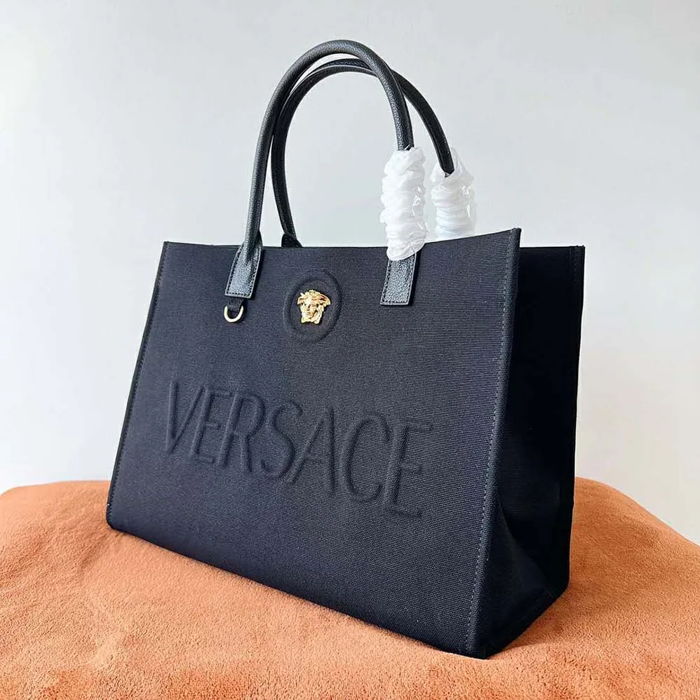 Versace La Medusa Canvas Large Tote Bag for Women in Black Versace La Medusa Canvas Large Tote Bag for Women in Black