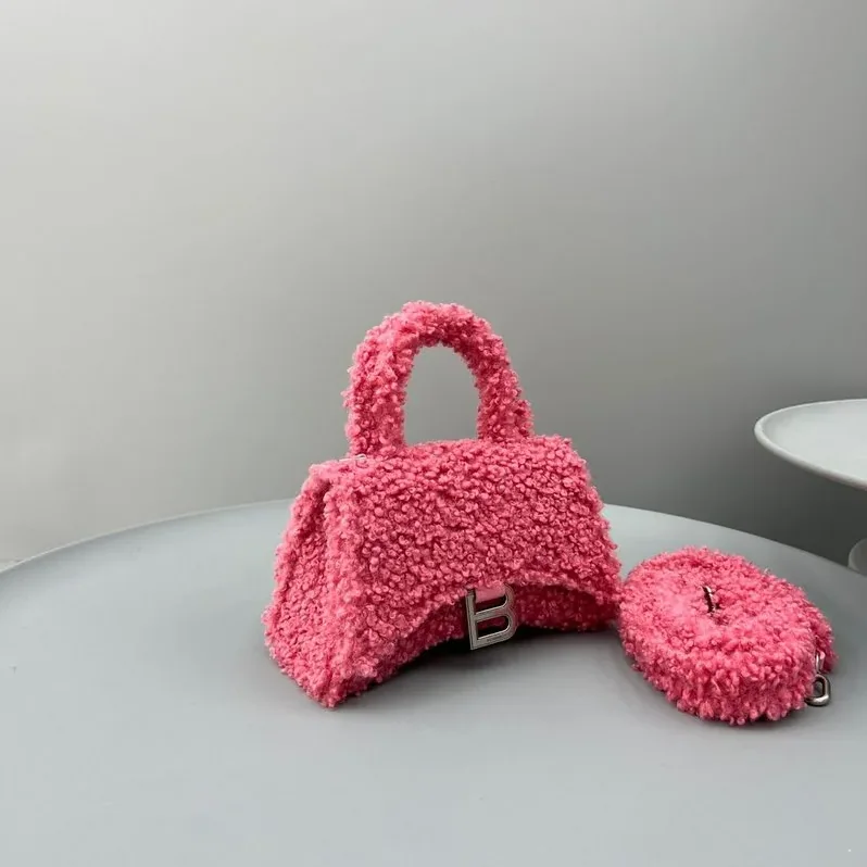 Furry Hourglass Small Handbag Black in Grey/Pink / Furry Hourglass Small Handbag Black in Grey/Pink /