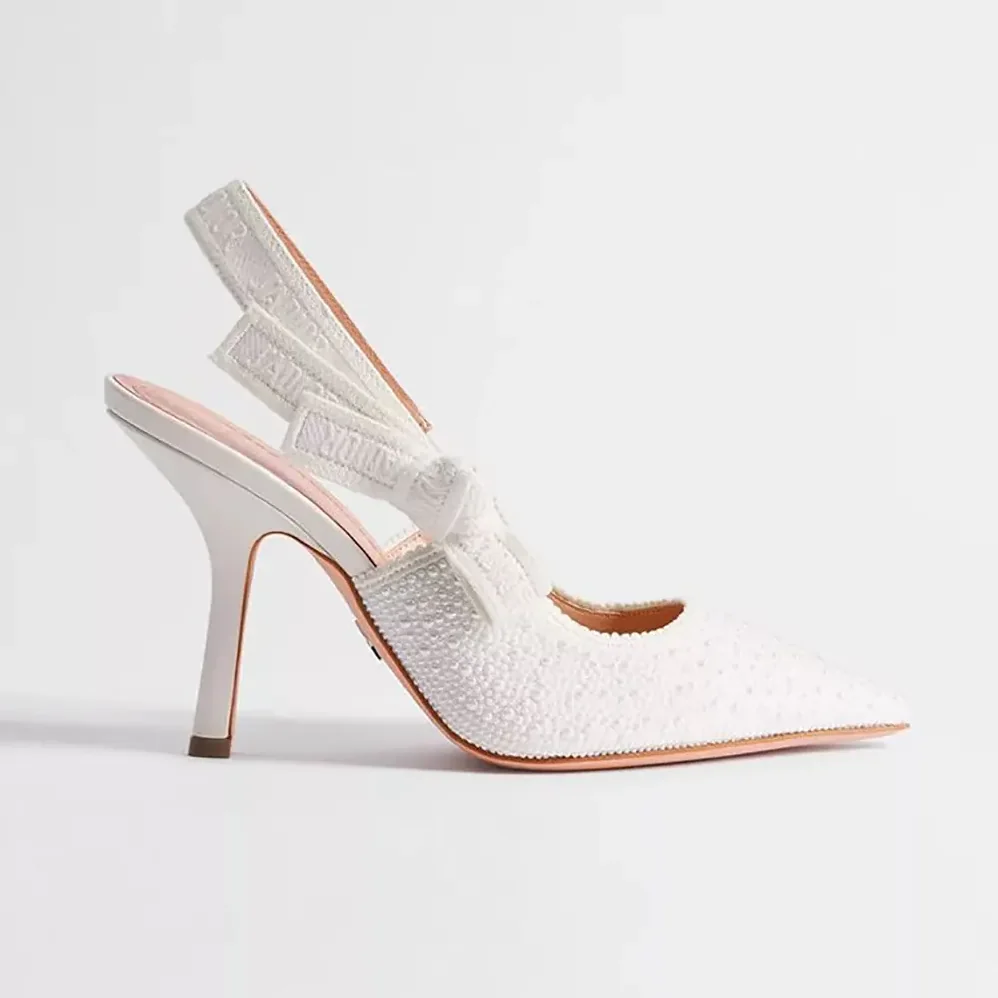 Dior J'Adior Slingback Pump Embroidered Cotton and White Resin Pearls for Women Dior J'Adior Slingback Pump Embroidered Cotton and White Resin Pearls for Women