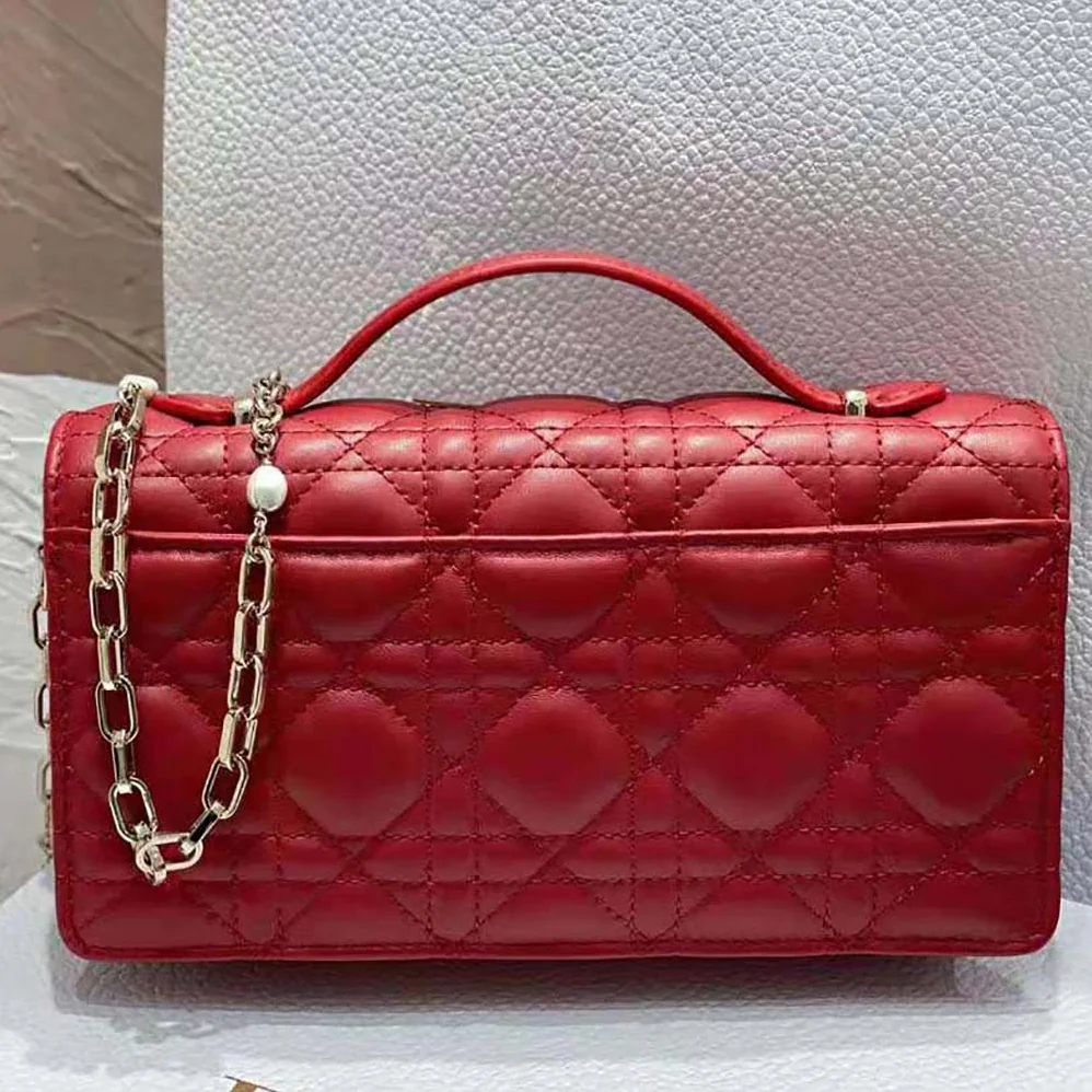 Dior Lady Dior Top Handle Clutch Scarlet Red Cannage Lambskin for Women Dior Lady Dior Top Handle Clutch Scarlet Red Cannage Lambskin for Women