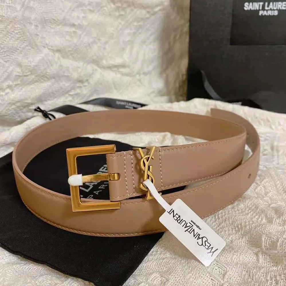 Saint Laurent YSL Cassandre Thin Belt with Square Buckle in Lacquered Leather for Women
