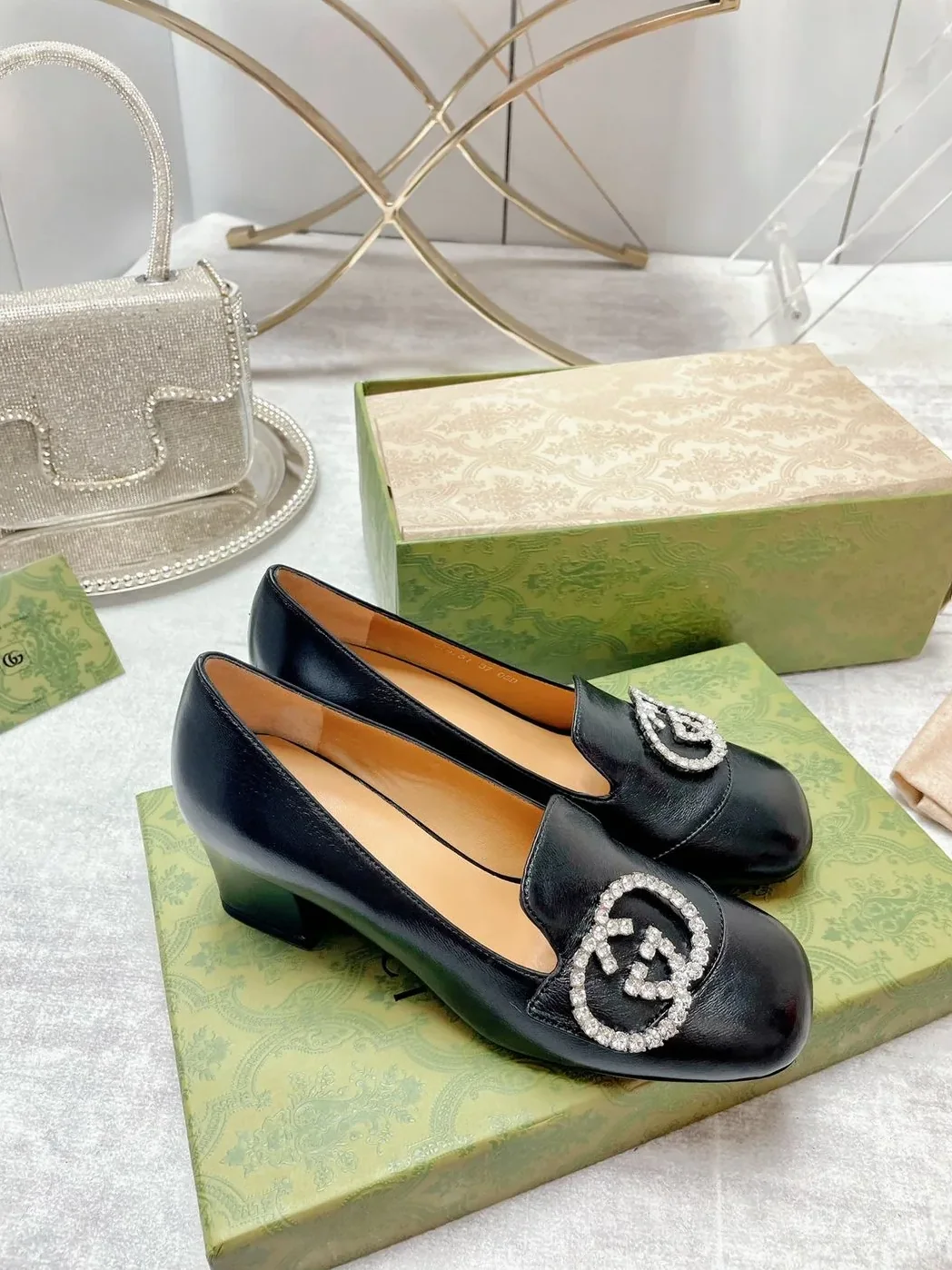 Gucci Mid-Heel Pump With GG Logo Black for Women