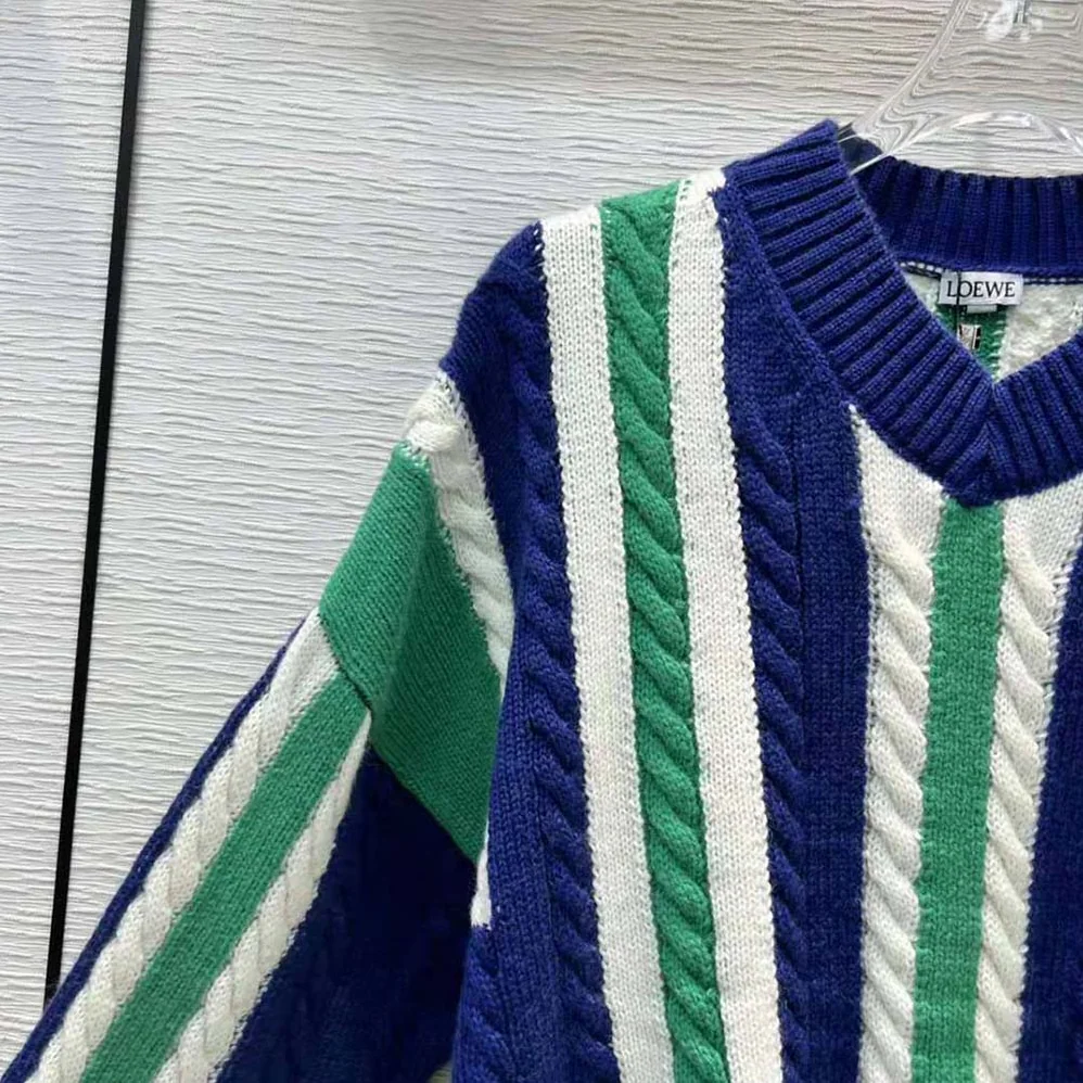 Loewe Stripe V-neck Sweater in Wool for Women in Green