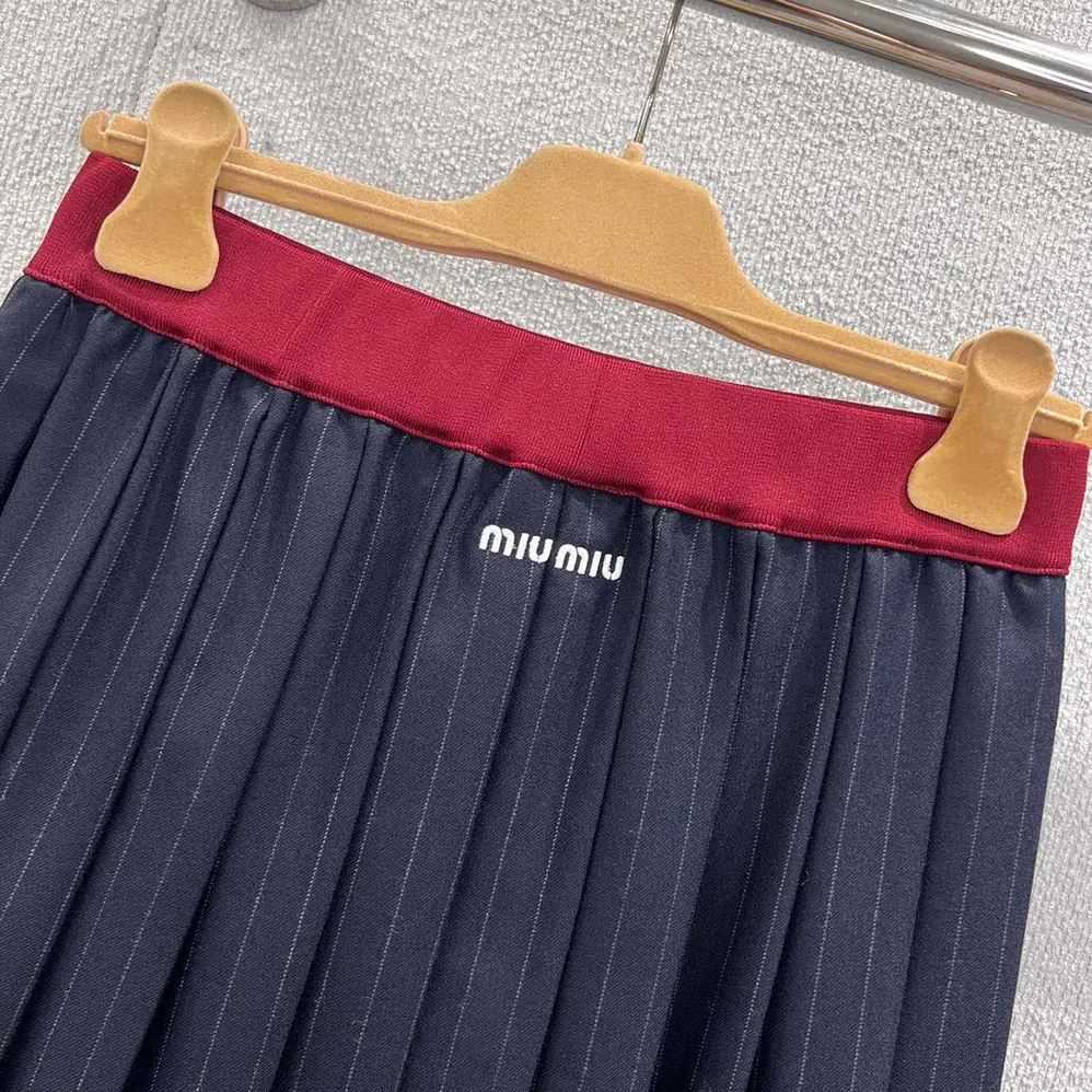 Miu Miu Pleated Pinstripe Midi Skirt for Women Miu Miu Pleated Pinstripe Midi Skirt for Women