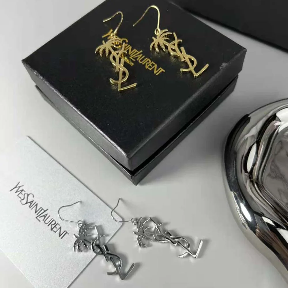 Saint Laurent YSL Monogram Palm Earrings in Metal for Women in Silver Saint Laurent YSL Monogram Palm Earrings in Metal for Women in Silver