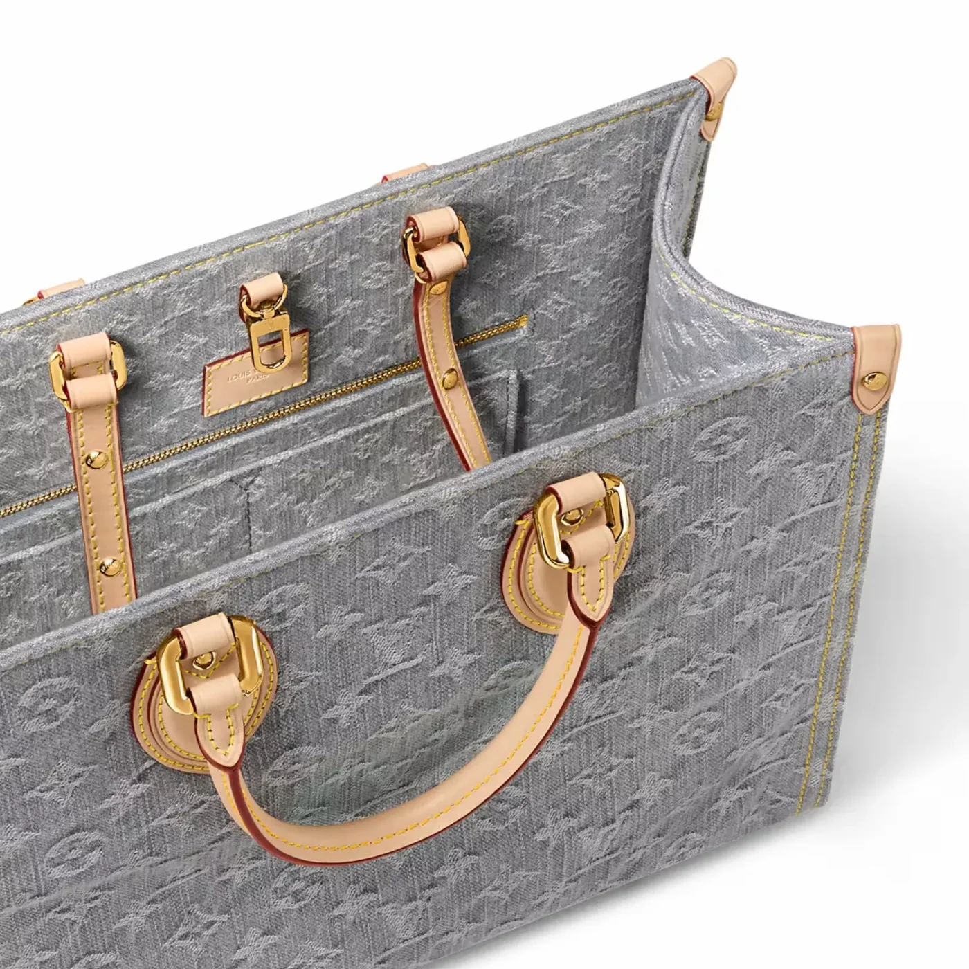 Louis Vuitton OnTheGo MM Tote Bag in Washed Gray Gold Hardware
