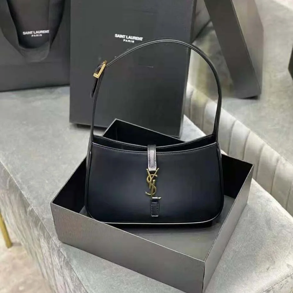 Saint Laurent YSL LE 5 A 7 Hobo Bag in Smooth Leather for Women in Black Saint Laurent YSL LE 5 A 7 Hobo Bag in Smooth Leather for Women in Black