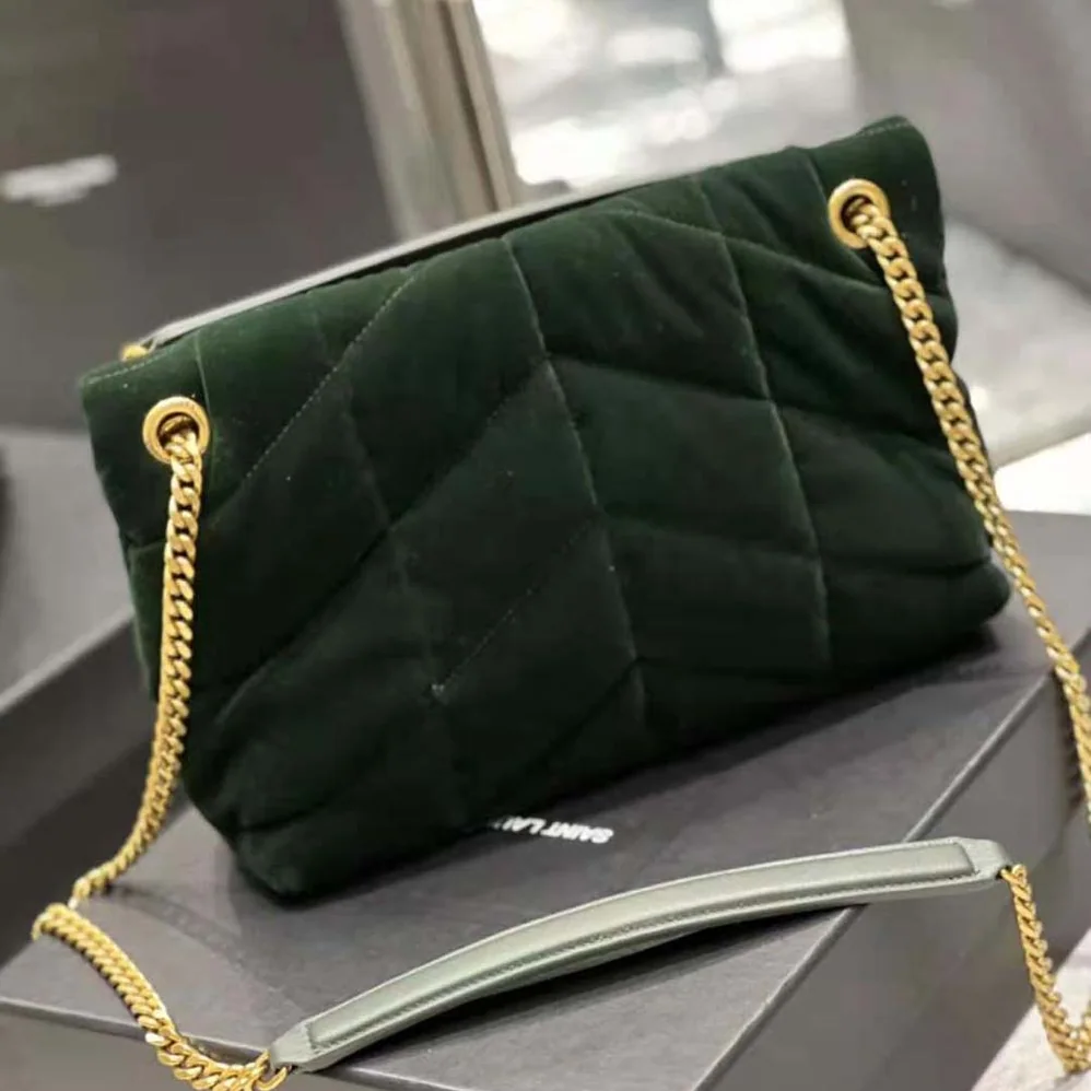 Saint Laurent YSL Puffer Small Bag in Velvet and Lambskin for Women in Green Saint Laurent YSL Puffer Small Bag in Velvet and Lambskin for Women in Green
