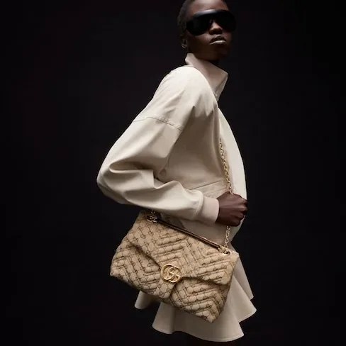 Gucci Marmont Medium Shoulder Bag / Sand/ Dark Brown Gold Hardware
