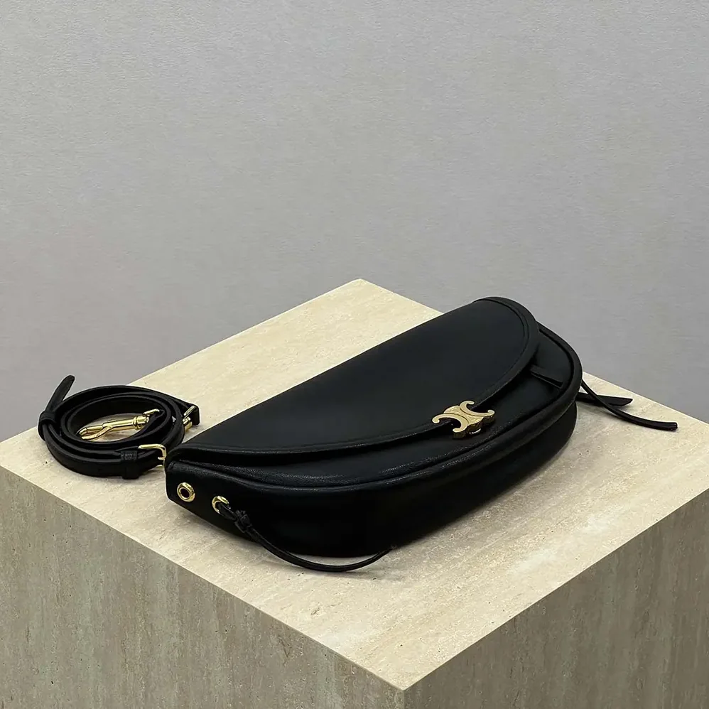 Celine Little Halfmoon Soft Triomphe in Supple Shiny Lambskin for Women in Black Celine Little Halfmoon Soft Triomphe in Supple Shiny Lambskin for Women in Black