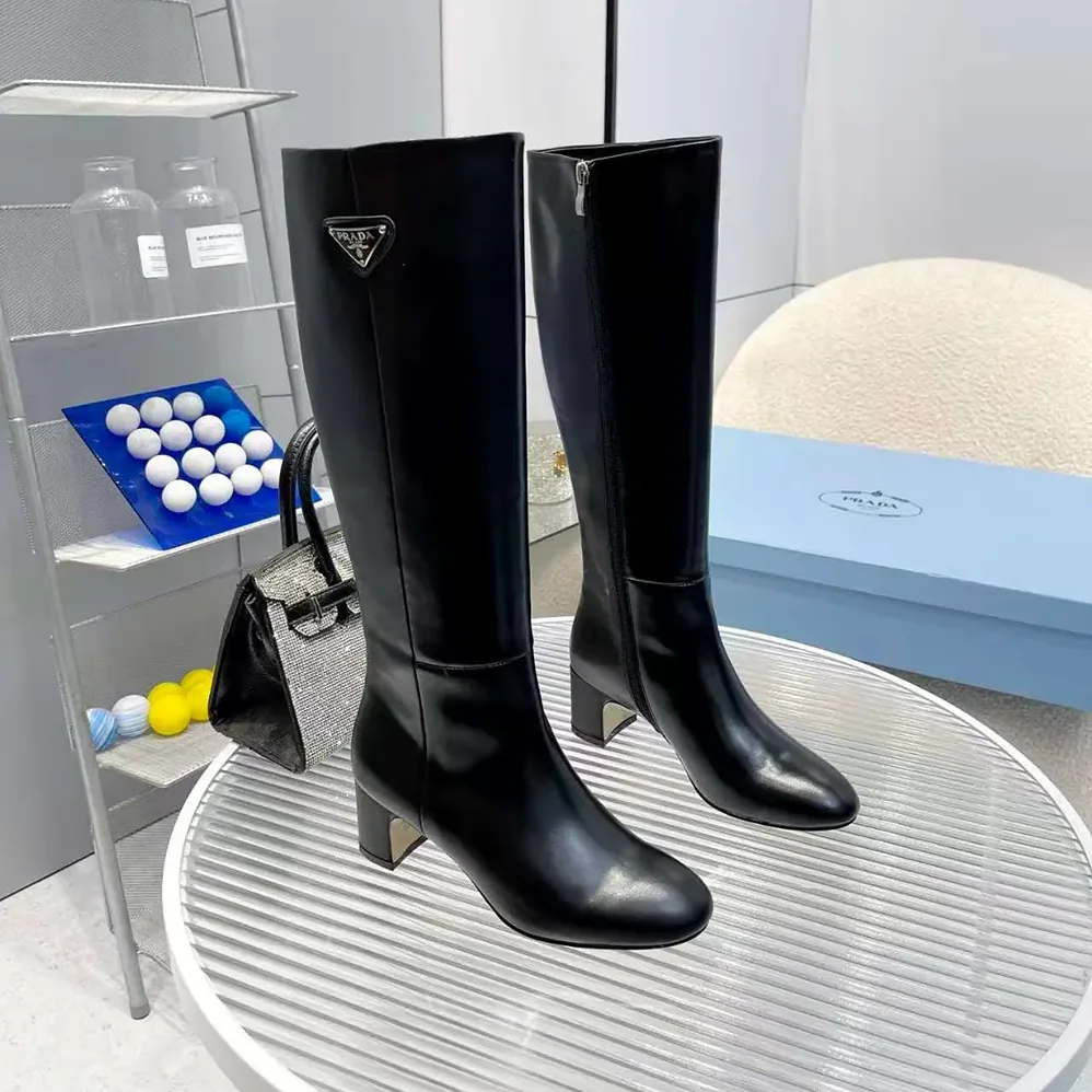 Prada Brushed Leather Boots in 55mm Heel Black for Women Prada Brushed Leather Boots in 55mm Heel Black for Women