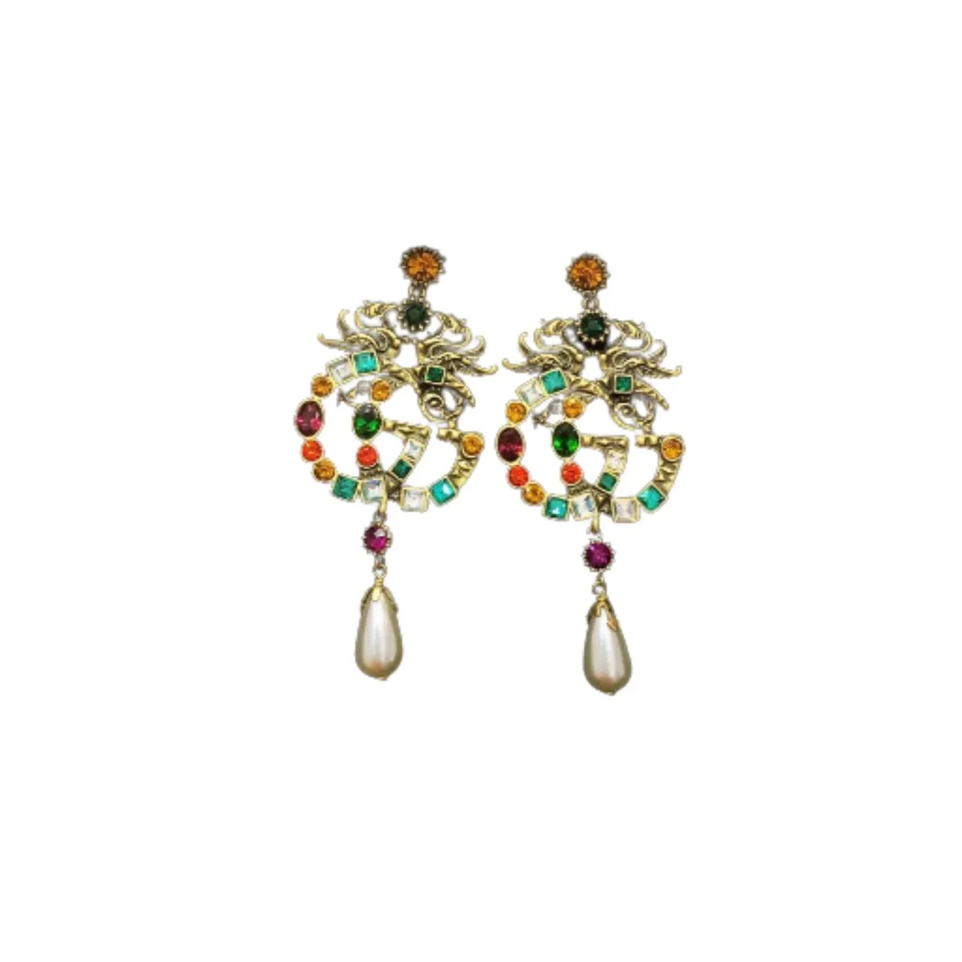 Gucci Attach Sparkling Stone Multicolor Earrings Gold Tone Gucci Attach Sparkling Stone Multicolor Earrings Gold Tone