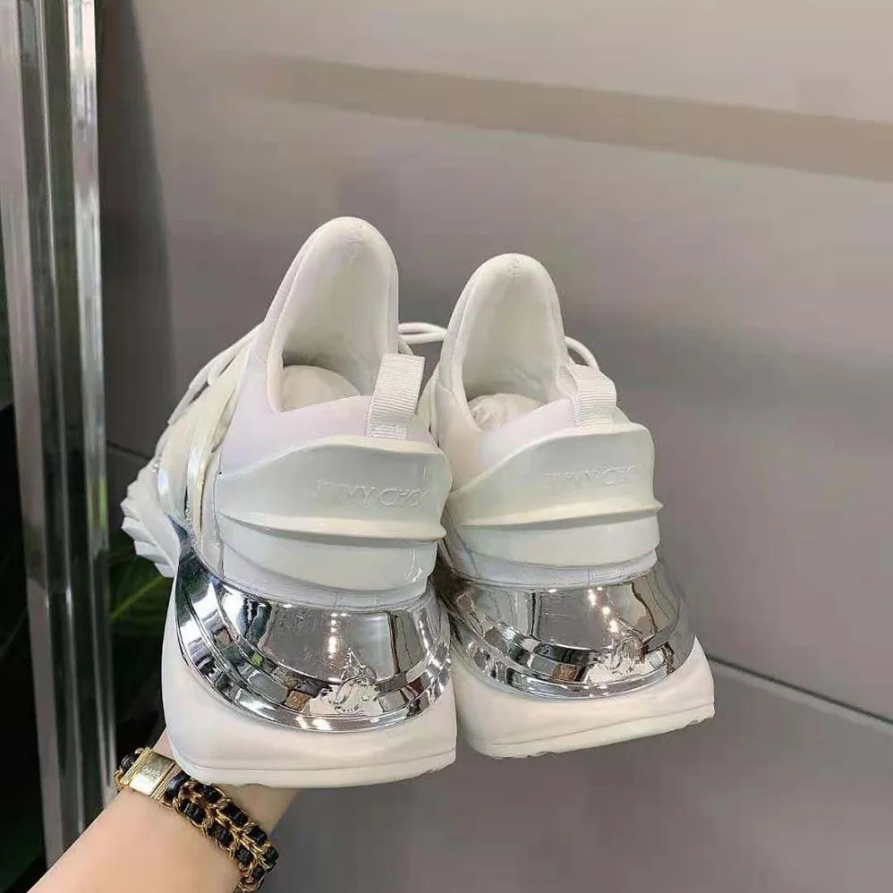 Jimmy Choo Cosmos/F White Neoprene and Leather Low for Women in Top Trainers with Crystals Jimmy Choo Cosmos/F White Neoprene and Leather Low for Women in Top Trainers with Crystals