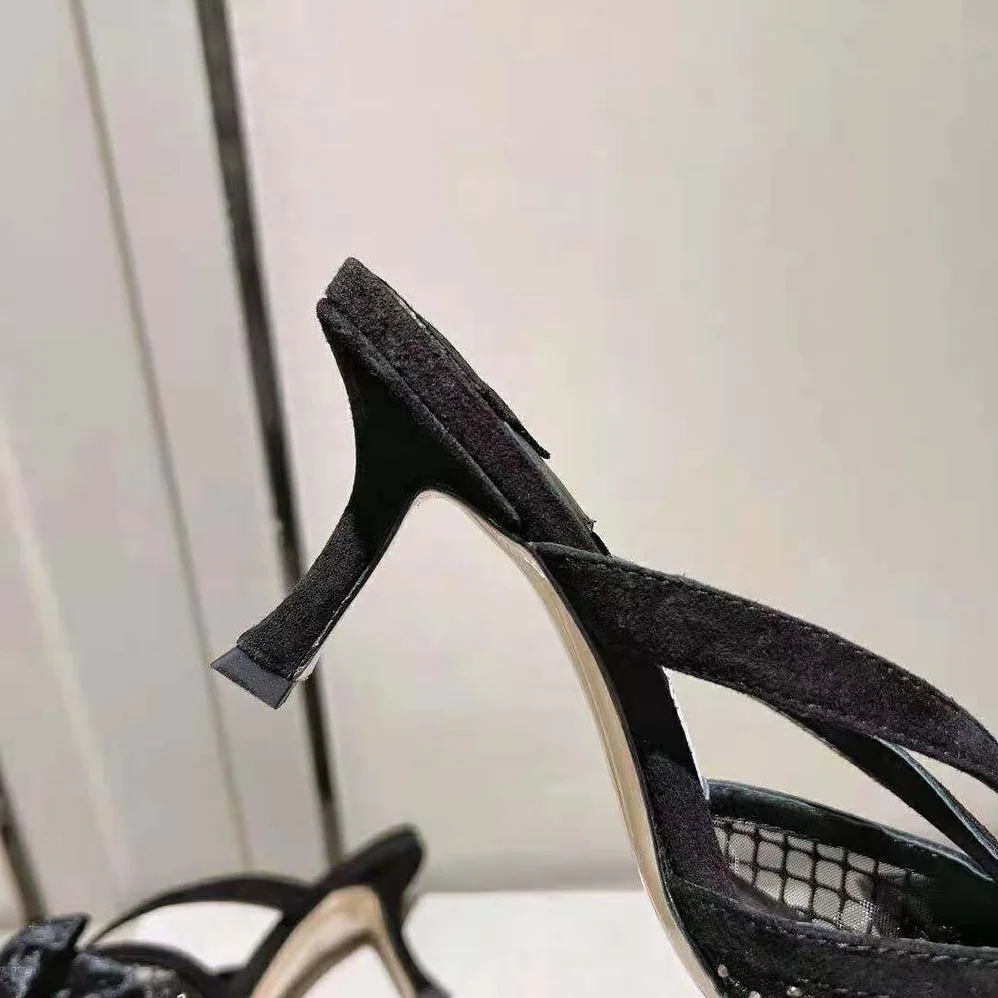 Jimmy Choo Flaca Mule 50 Black Crystal Mesh Mules with Bows for Women Jimmy Choo Flaca Mule 50 Black Crystal Mesh Mules with Bows for Women