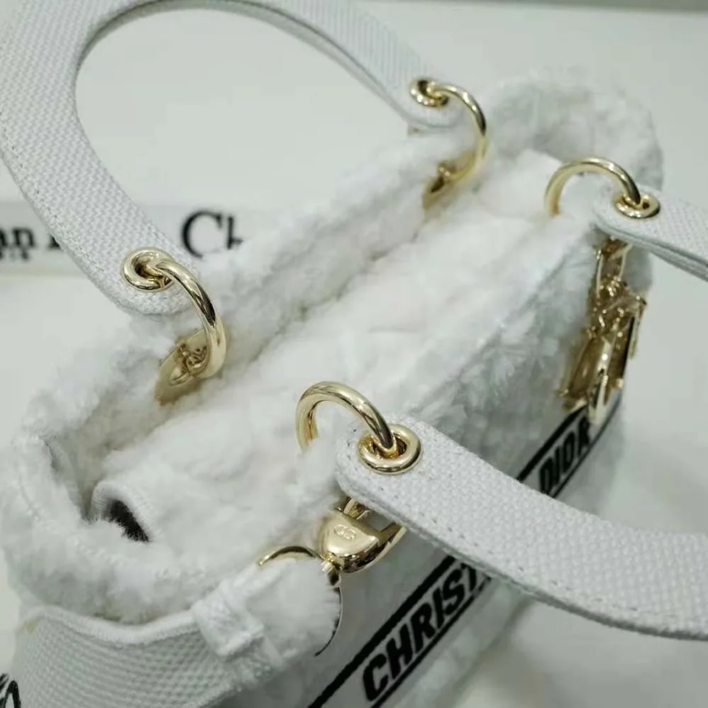 Dior Medium Lady D-lite Bag Latte Cannage Shearling for Women