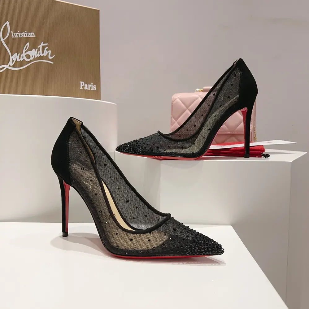 Christian Louboutin Follies Strass 100 mm Pumps Suede Calf for Women in Black Christian Louboutin Follies Strass 100 mm Pumps Suede Calf for Women in Black