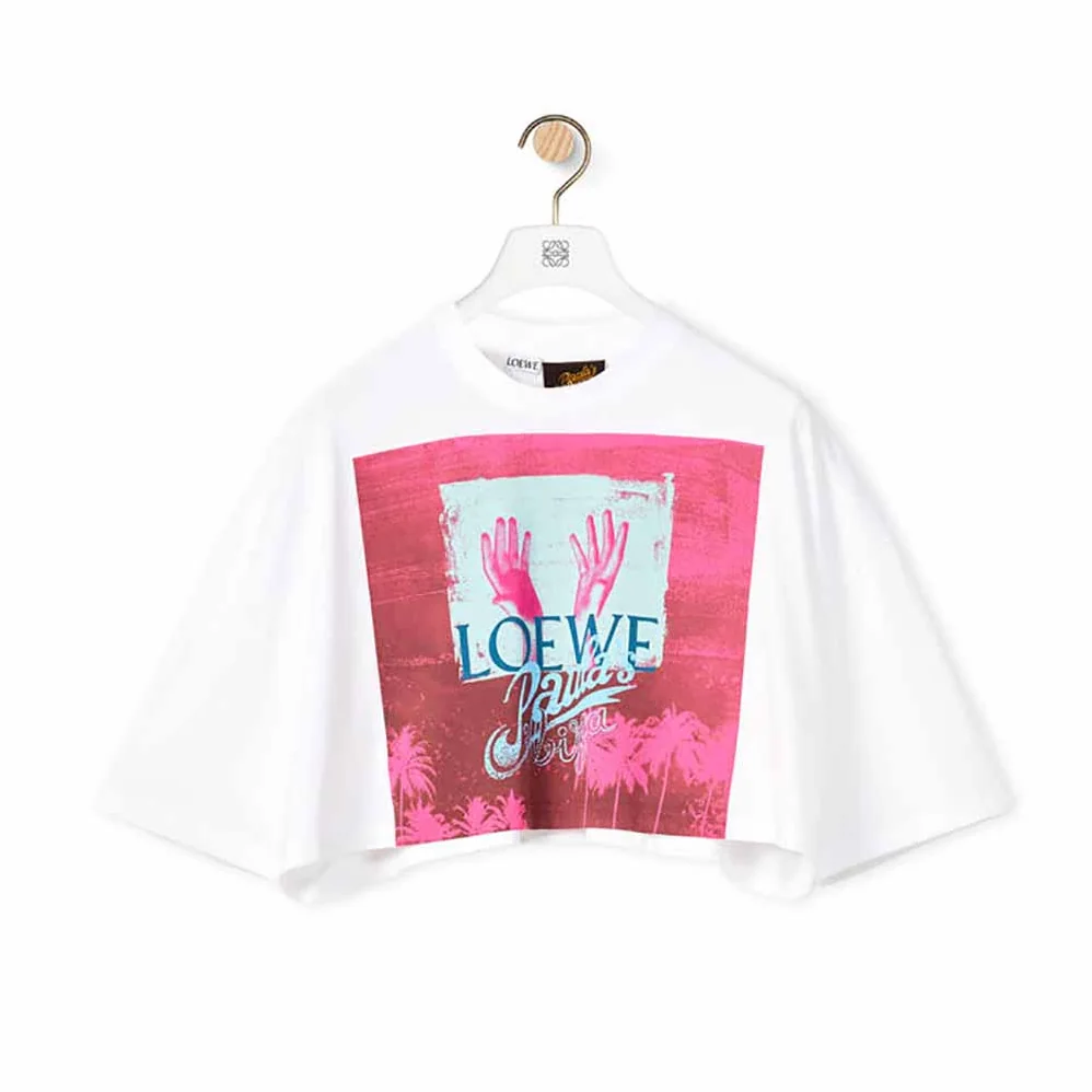 Loewe Palm Cropped T-shirt in Cotton for Women in Pink Loewe Palm Cropped T-shirt in Cotton for Women in Pink