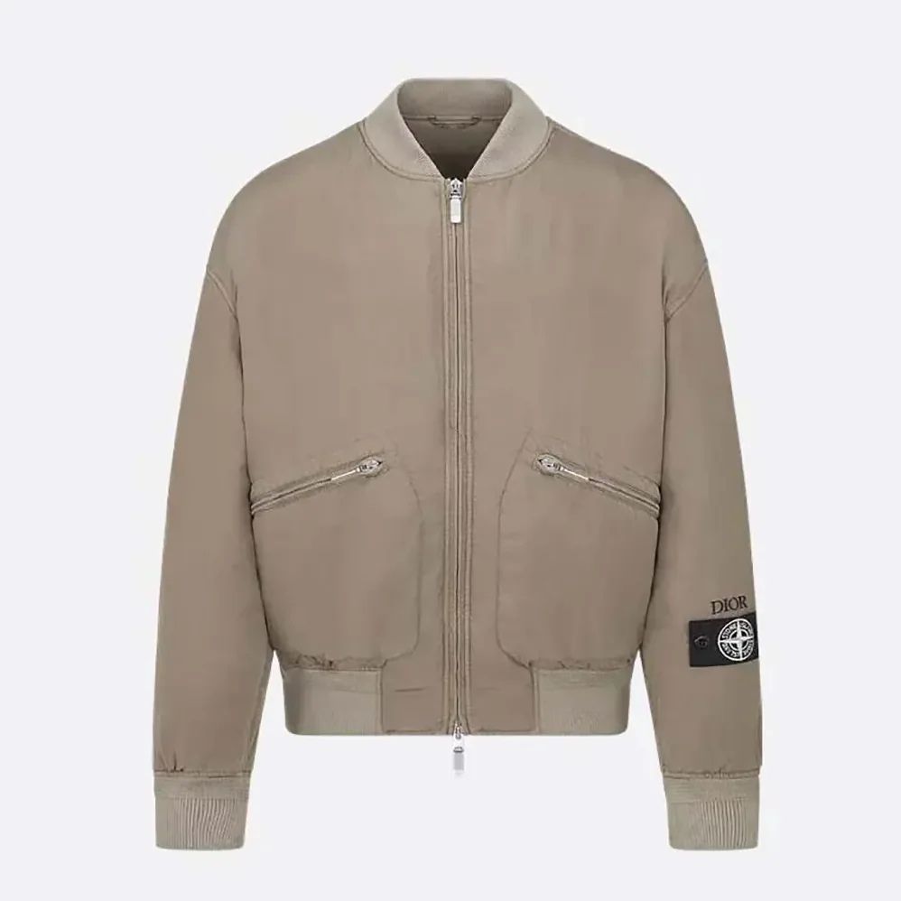 Dior DIOR AND STONE ISLAND Bomber Jacket Brown Habotai Silk Blend for Men Dior DIOR AND STONE ISLAND Bomber Jacket Brown Habotai Silk Blend for Men