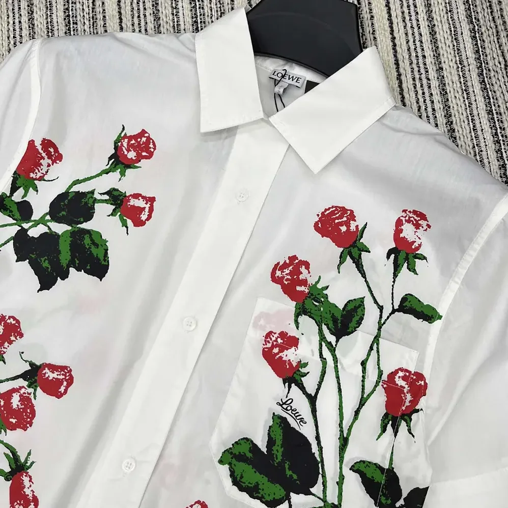 Loewe Short Sleeve Shirt in Cotton for Women in White Loewe Short Sleeve Shirt in Cotton for Women in White