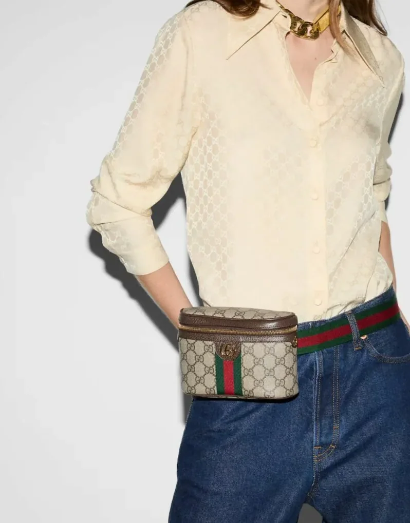 Gucci Ophidia Belt Bag With Web Beige/Ebony Soft GG Supreme Canvas /