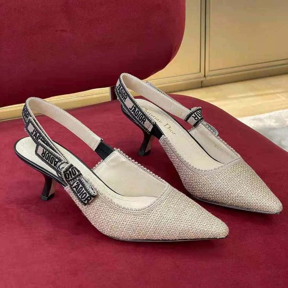Dior J'Adior Slingback Pump Beige Embroidered Jute Canvas for Women
