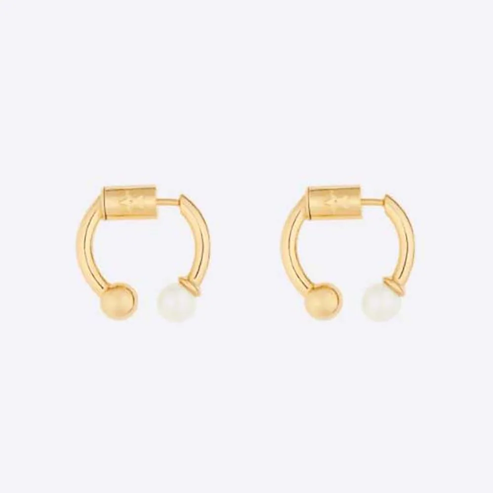Dior Petit CD Earrings Gold-Finish Metal and White Resin Pearls for Women