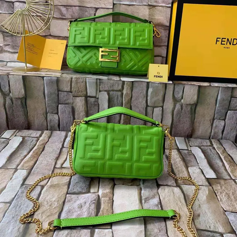 Fendi Baguette Soft Nappa Leather Bag for Women in Green