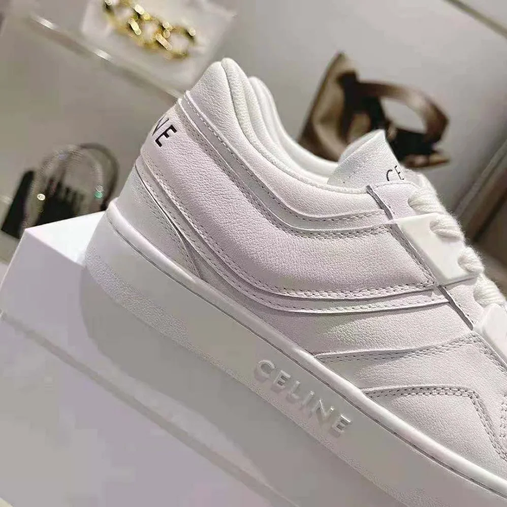 Celine Trainer Low Lace-up Sneaker in Calfskin for Women in White Celine Trainer Low Lace-up Sneaker in Calfskin for Women in White