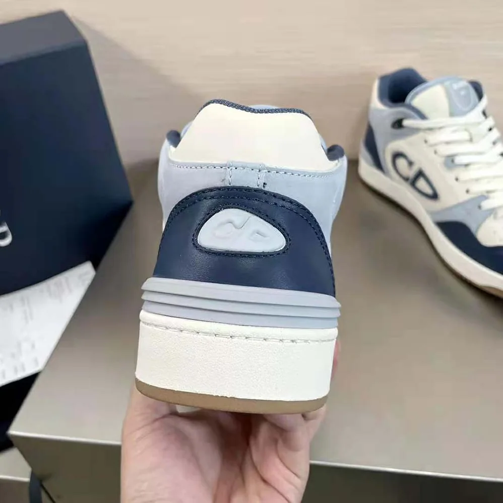 Dior B57 Mid-Top Sneaker Navy Blue and Cream Smooth Calfskin with Gray Suede for Men