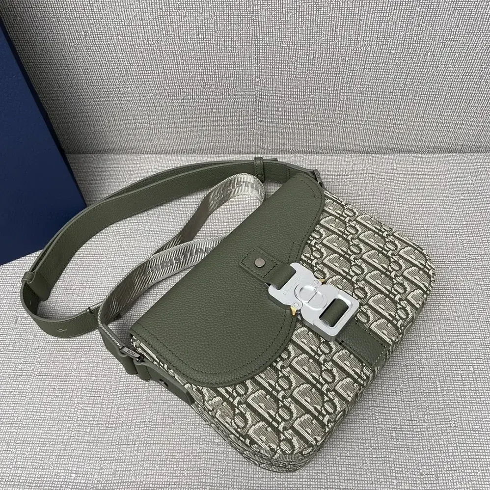 Dior Small Saddle Messenger Bag with Flap Khaki Dior Oblique Jacquard for Men