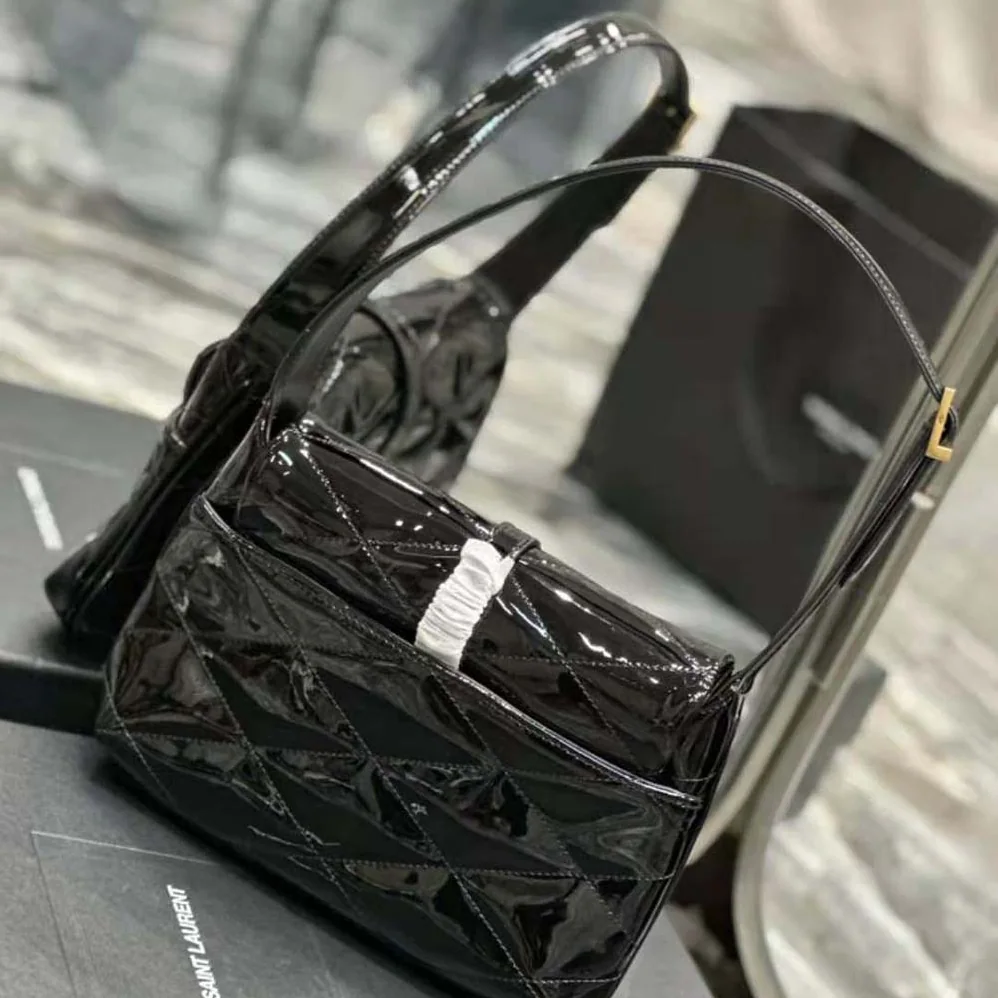 Saint Laurent YSL Le 57 Hobo Bag in Quilted Patent for Women in Black Saint Laurent YSL Le 57 Hobo Bag in Quilted Patent for Women in Black