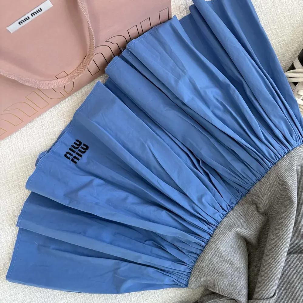 Miu Miu Poplin and Jersey Miniskirt for Women in Blue Miu Miu Poplin and Jersey Miniskirt for Women in Blue
