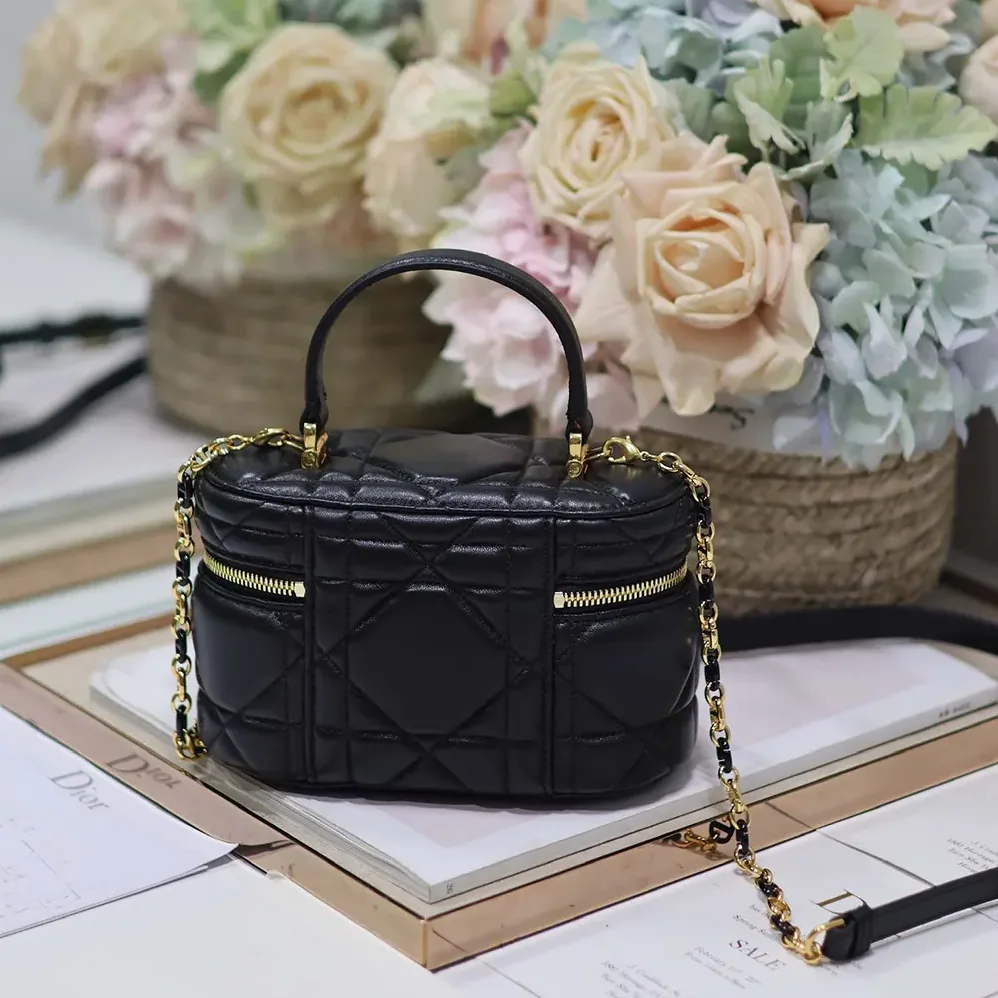 Dior Caro Mini Vanity Case Black Macrocannage Lambskin for Women