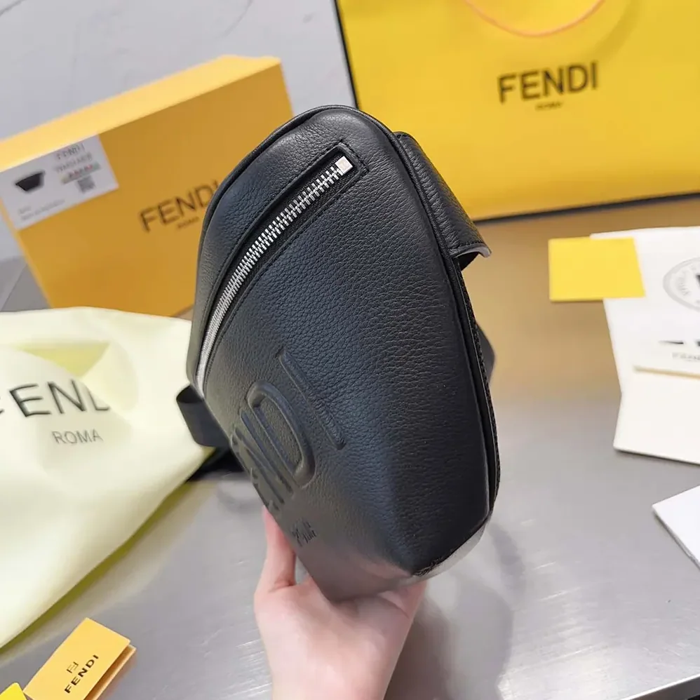 Fendi Diagonal Belt Bag Black Leather Belt Bag for Men